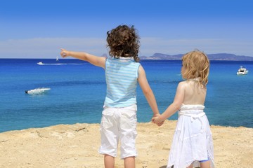 two sister girls summer Cala Saona Formentera