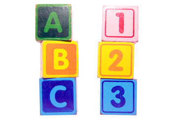abc 123 in toy play block letters with clipping path on white