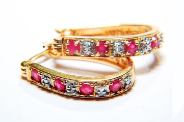 Ruby and diamond yellow gold earrings