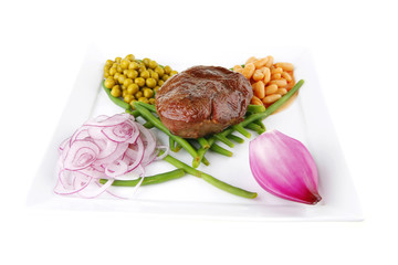 roast meat medalion on beans