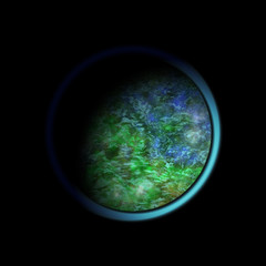 3d blue-green planet with atmosphere
