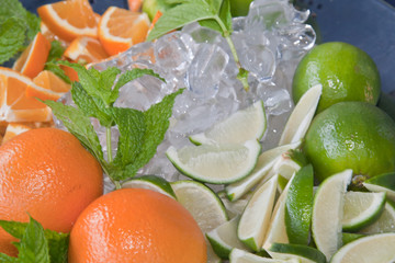 Citrusfrüchte mit Eis und Minze