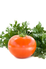 Parsley and  tomato isolated on white