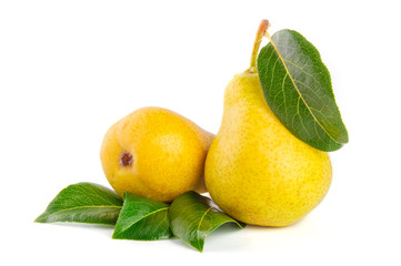 Arrangement of pears on a white background