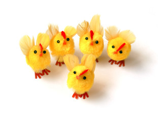 isolated toys of chickens