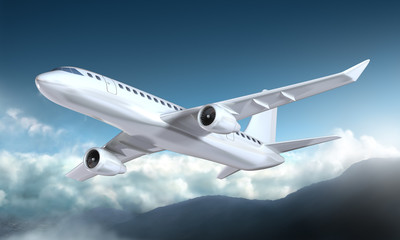 Airplane flying above the mountains