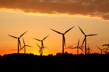 Silhouette of wind power station