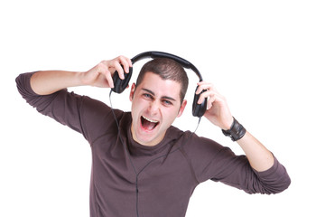 Young man listening music