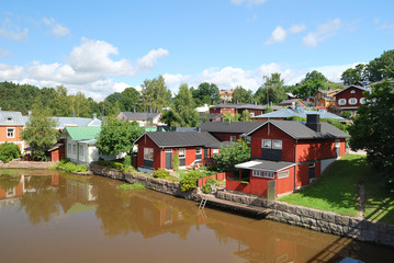 Fototapeta na wymiar Porvoo, Finland. Wooden houses near the water