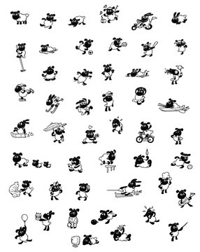 fifty funny sheep vector silhouette set