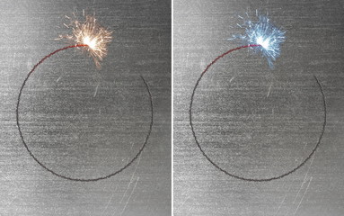 Sparks during cutting of metal by gas welding