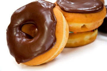 Isolated Chocolate Doughnuts on Pure White Background