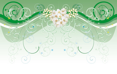 green background with white flowers