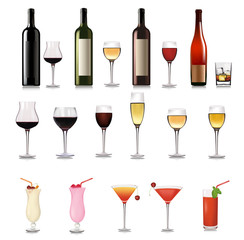 Set of different drinks and cocktails. Vector illustration.