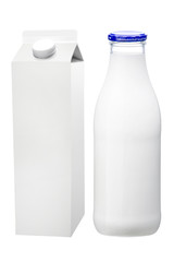 Package und Milchflasche