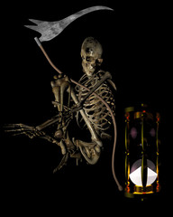 Fototapeta premium Skeleton with scythe and hourglass