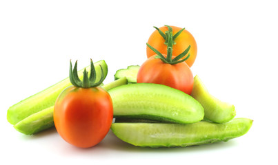 Cutted cucumber and tomatoes
