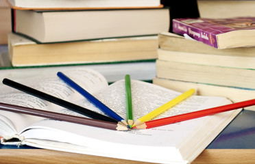 Colored pencils on the book.