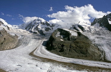 Gorner Glacier and Lyskamm in the Alps
