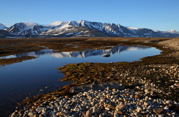 Small lake in tundra landscape of Spitsbergen