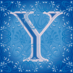 Letra y azul decorada, y griega