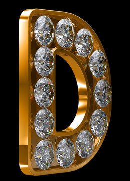 Golden D letter incrusted with diamonds