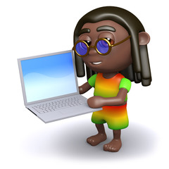 Rastafarian uses his laptop