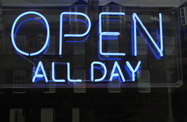 neon open sign in shop window