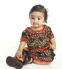 Asian Indian Baby Girl in Traditional Attire on White