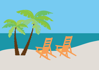 beach with palms and chairs