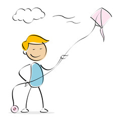 vector kid flying kite
