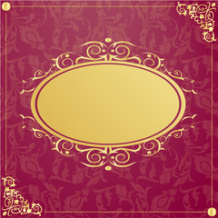 Retro textile background with gold frame in vintage style