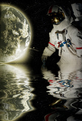 Naklejka premium astronaute lune spatial reflet conquête espace homme combinaiso