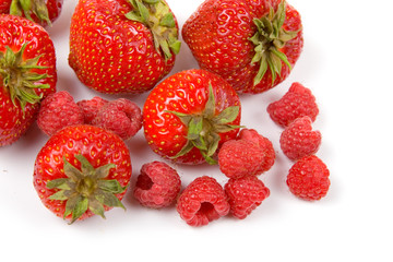 Ripe strawberry and raspberries