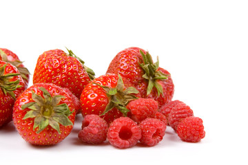 Ripe strawberry and raspberries