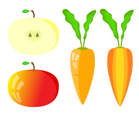 Set of vector carrot and apple