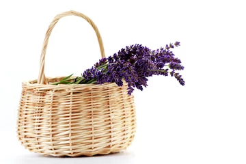 Photo sur Plexiglas Lavande basket with lavender flowers