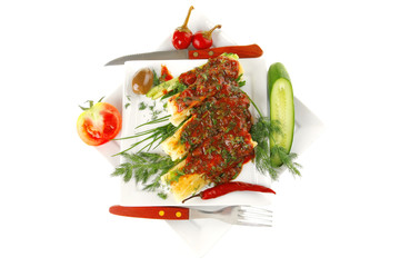 cheese cannelloni on square white