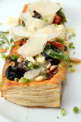 Tarte fine aux or tart vin food with cheese