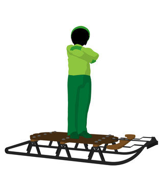 African American Boy On A Sled Silhouette