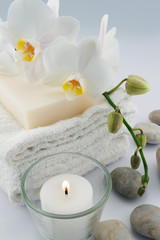 Fototapeta na wymiar Soap with orchid and candle