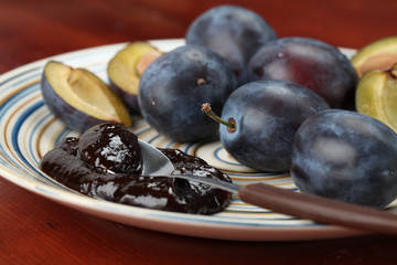Plum jam and fresh plums