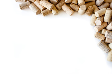 Many wine corks isolated on white background