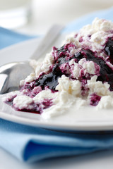 Fresh cottage cheese with blueberry jam