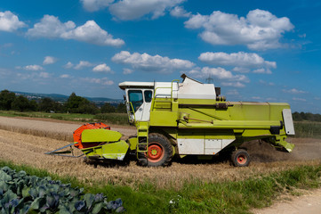 Obraz premium Combine harvesting corn
