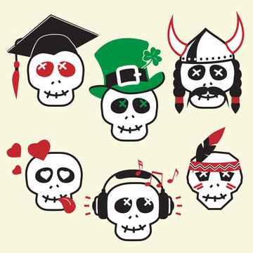 Funny skulls, smiles, various characters