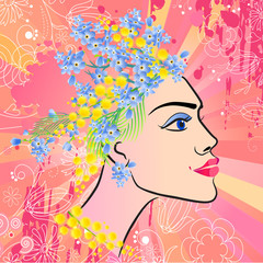 Obraz na płótnie Canvas Floral spring woman on beautiful greeting card