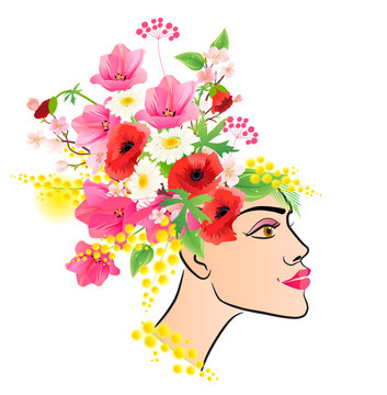 Floral woman with flowers on her head