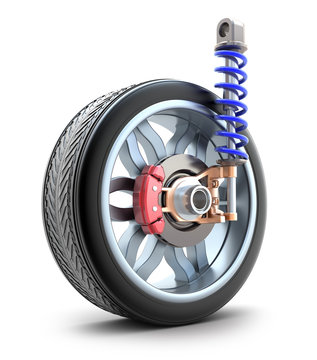 Wheel, shock absorber and brake pads