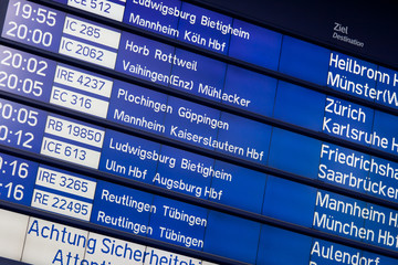 Anzeigetafel Abfahrten Fernverkehr Bahnhof Stuttgart